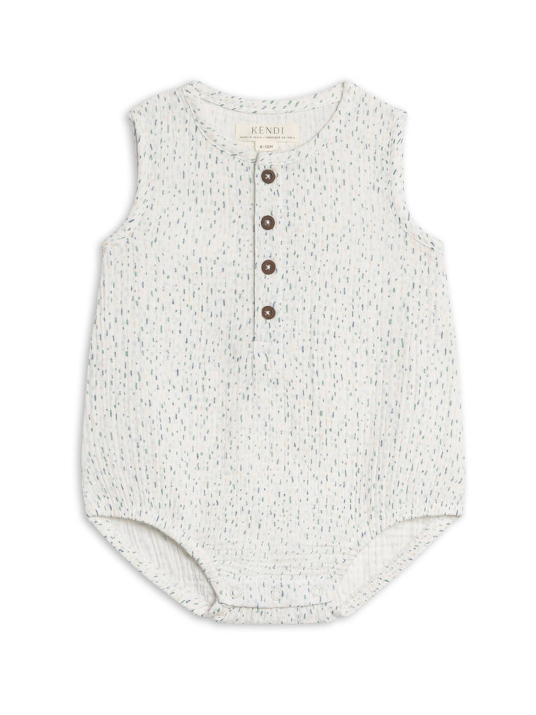 Bowie Muslin Bubble Romper - Pinehurst / Powder + Shell