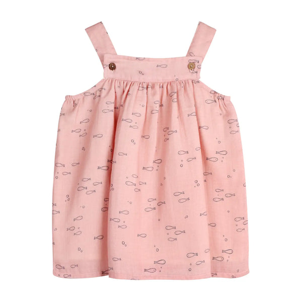 Fishes Shoulder Strap Baby Dress + Bloomer (Organic Muslin)