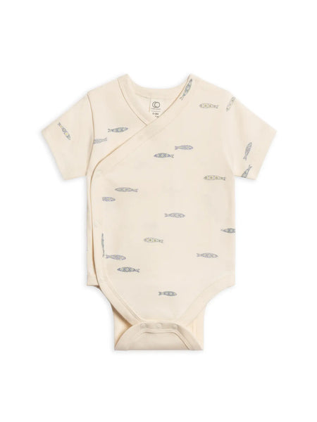 Lark Short Sleeve Kimono Bodysuit - Fish / Marino + Rain