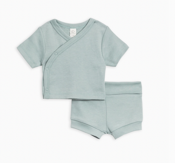 Organic Newborn Short Sleeve Wrap + Short Set - Tide