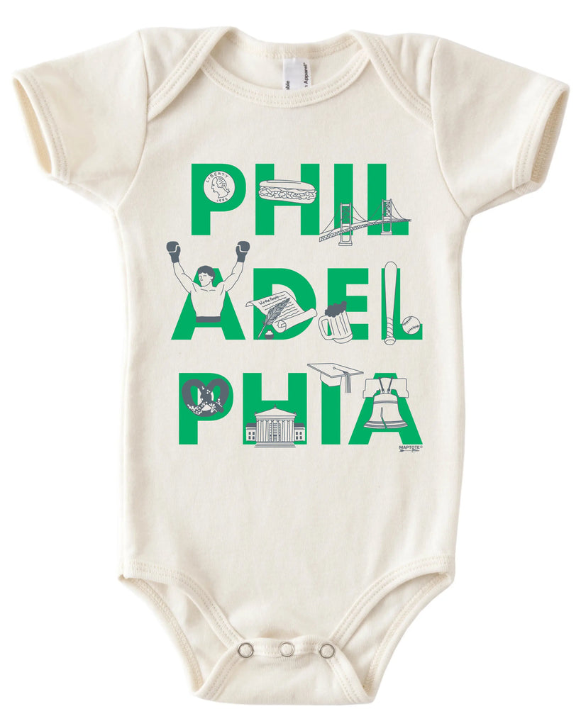 Green Philadelphia Font Onesie (Exclusively at Minnow Lane!)