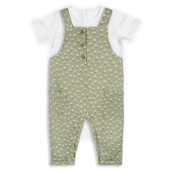Sage Floral Overall and Baby Bodysuit (Organic Muslin)