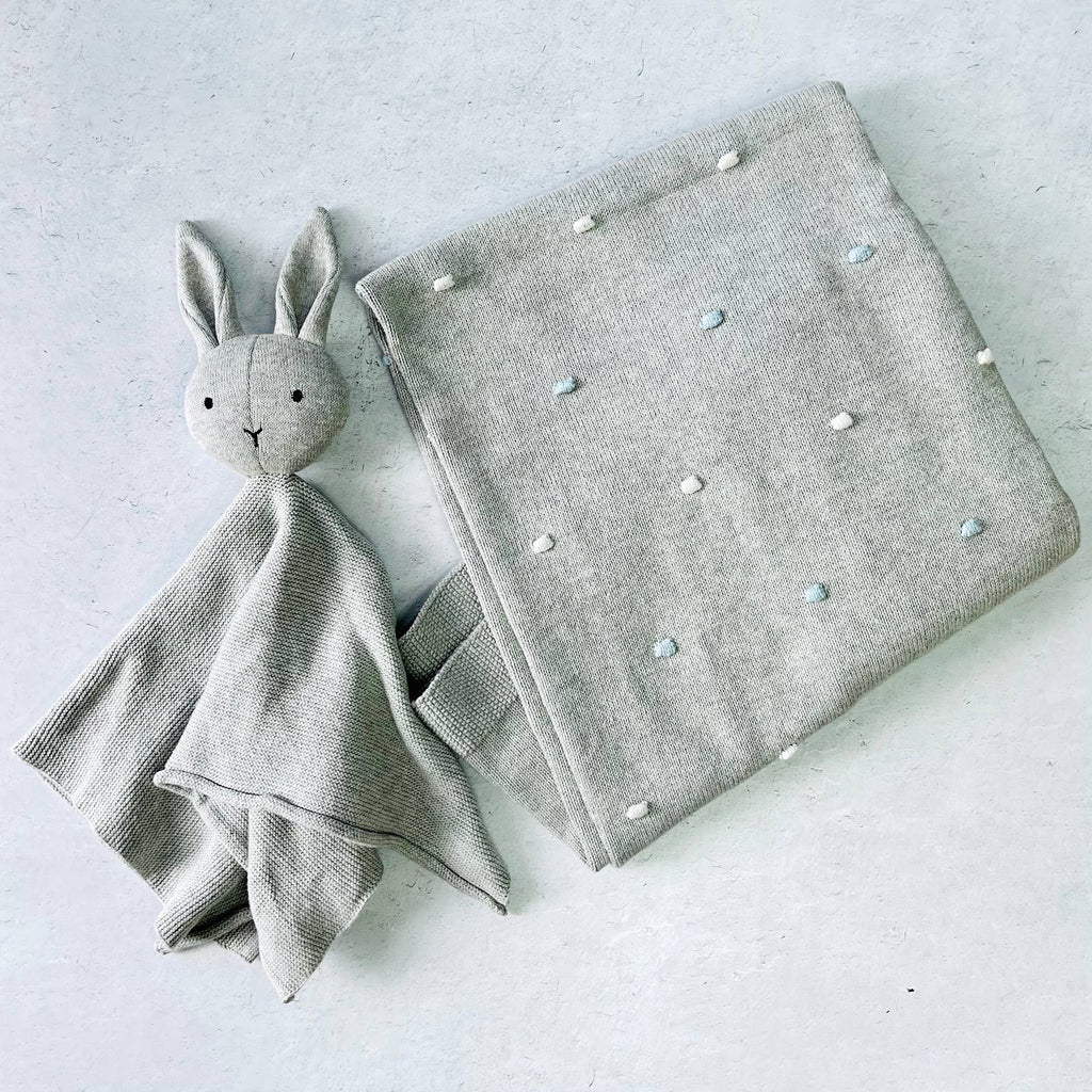 Jacquard Grey with White Bobbles Knit Blanket & Lovey Gift SET