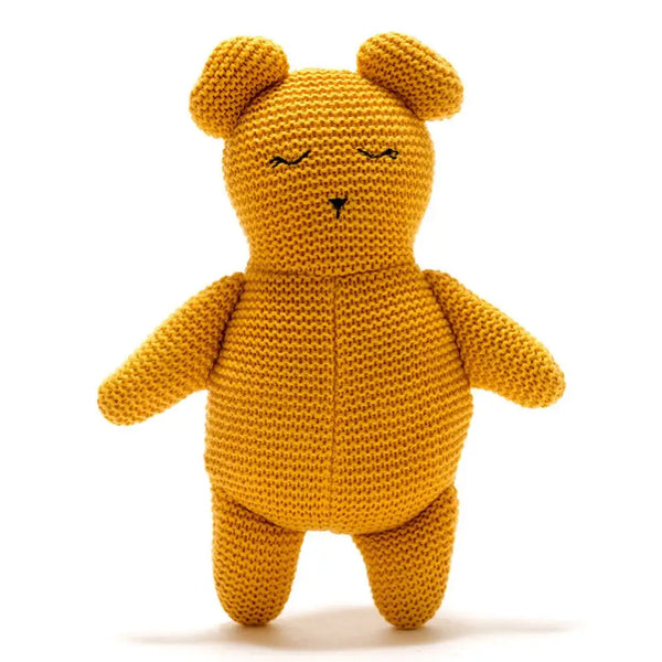 Organic Cotton Knitted Teddy Bear - Mustard