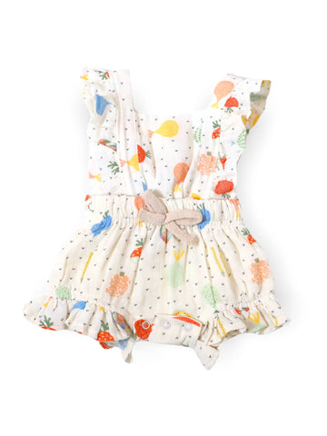 Veggie Ruffled Short Baby Romper Tie Back (Organic Muslin)